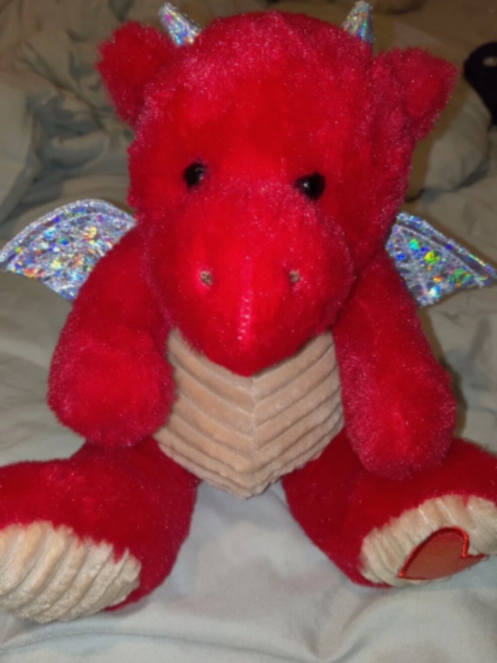 Dragon Plush Red Dinosaur Sparkle Wings Stuffed Animal